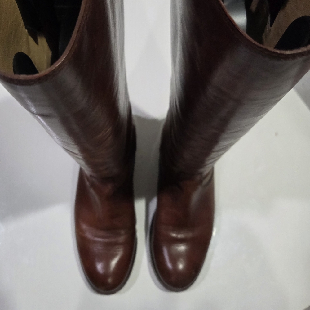 FRYE Melissa Cognac Leather Back Zipper Strap Riding Boot Flexstep Men's 5.5 - Picture 3 of 11